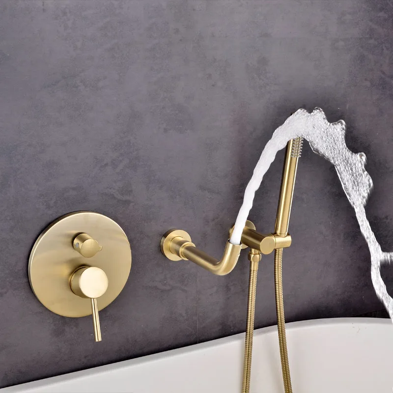 

hot water wire-drawing gold BRUSHED concealed flower sprinkled into wall shower suit embedded in hidden Hotel bathtub faucet