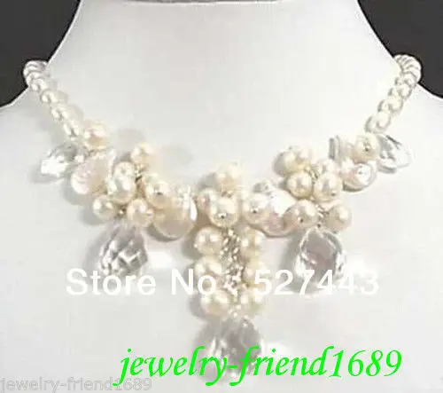 

Wholesale free shipping >>Jewelry freshwater 7-8mm pearl Crystal Necklace