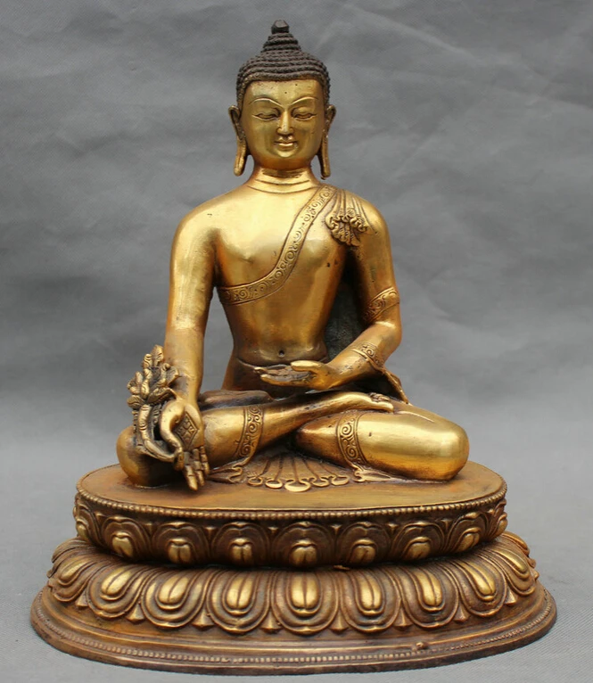 

Collectible bronze S1732 12" Tibet Buddhism Bronze Gilt Seat Menla Medicine Buddha medical God Statue (B0328)
