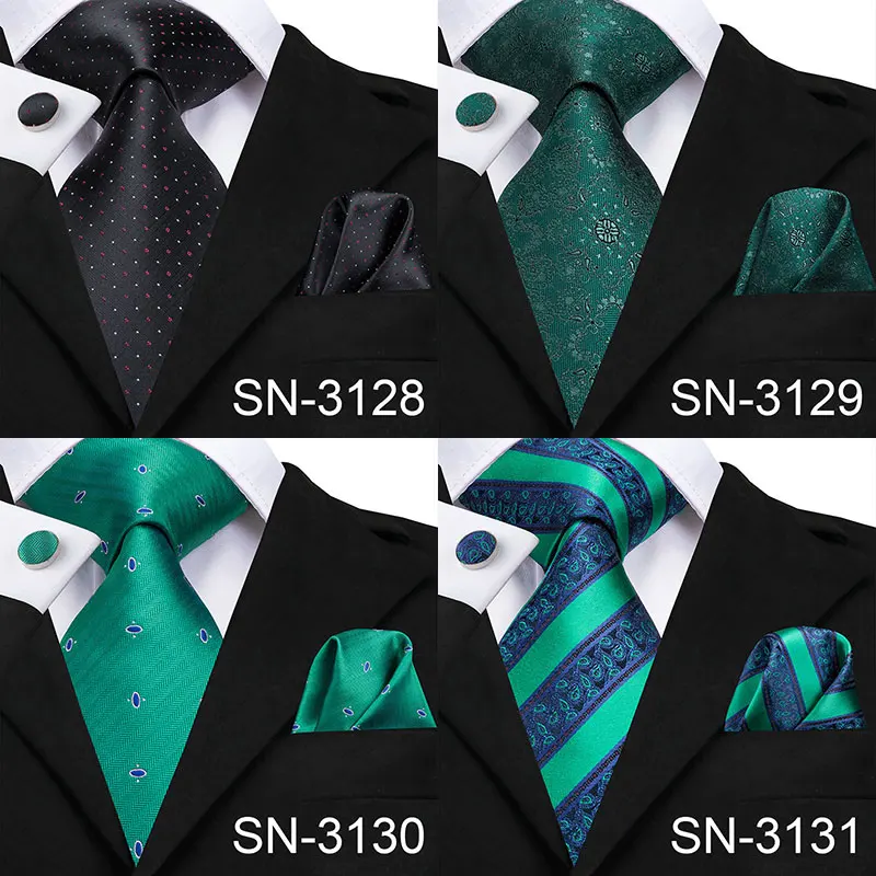 Plaid Tie Hanky Cufflinks Sets Men's 100% Silk Ties For Men Formal Wedding Party Groom