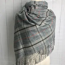 Gray Plaid Cashmere Scarf Tassel Faux Cashmere Winter Tippet Scarves Design Femme Shawl Female Wrap Ladies Scarf Plaid Pashmina