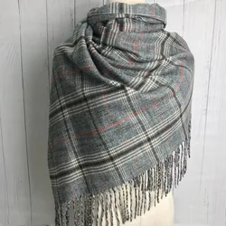 Gray Plaid Cashmere Scarf Tassel Faux Cashmere Winter Tippet Scarves Design Femme Shawl Female Wrap Ladies Scarf Plaid Pashmina