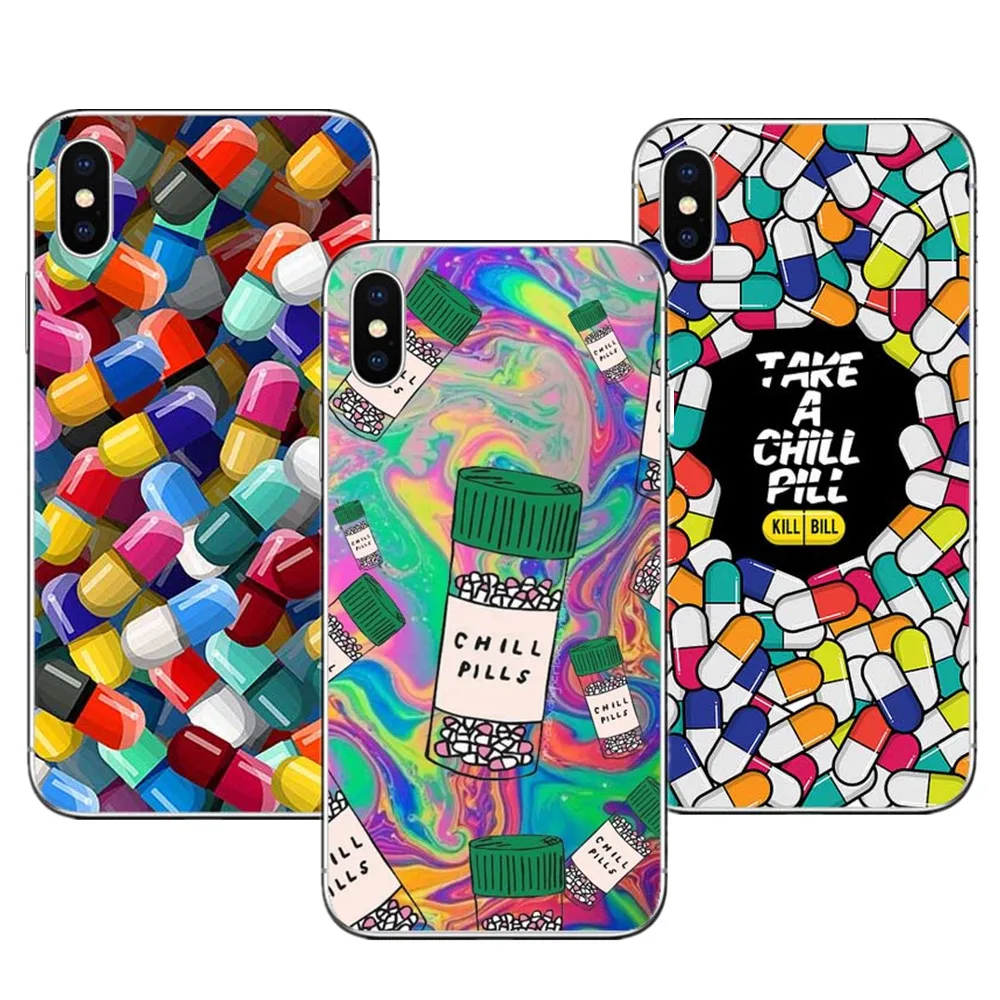

Phone Case For Apple iPhone X 5 5S SE 6 6S Plus 7 8Plus Love Potion Chill Pills Transparent Hard Plastic Back Cover Fundas Shell