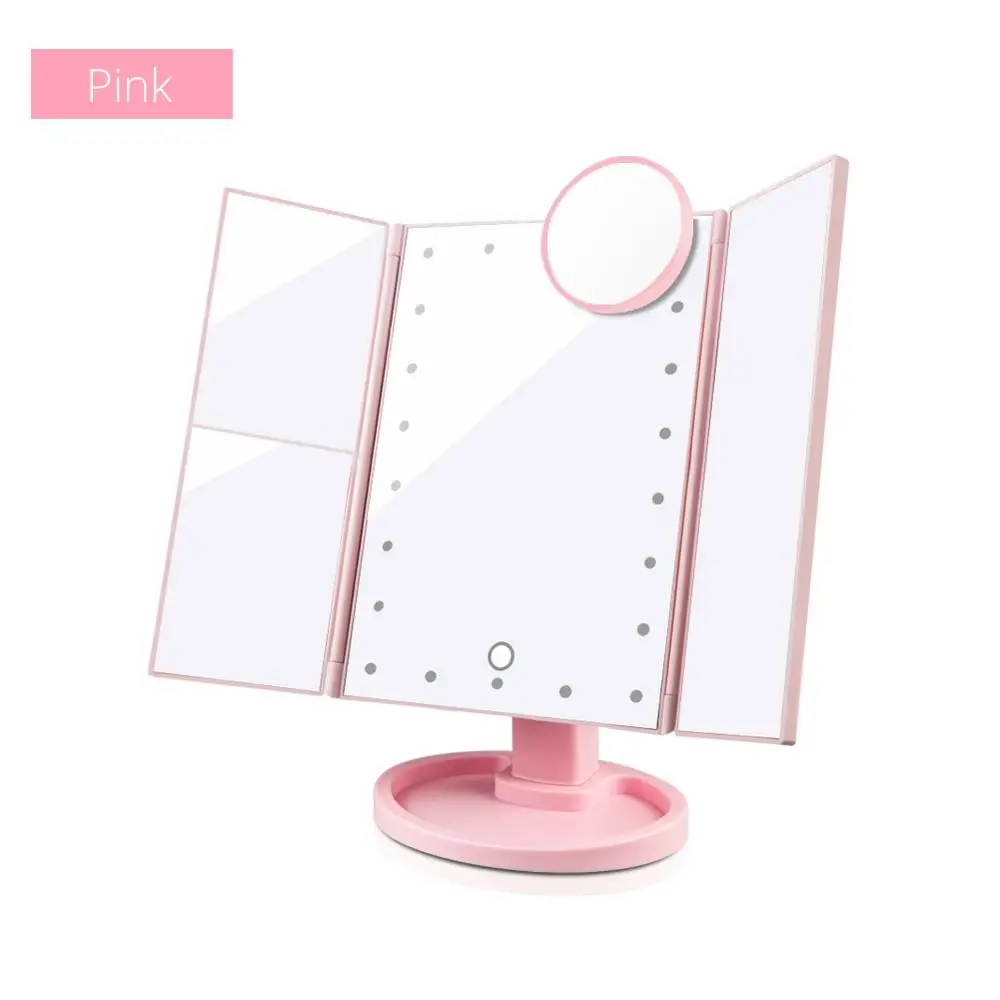 3 Folding Pink Set 1X 10X Макияж Зеркало сенсорный экран светодиодный макияж свет туалетный столик зеркала Регулируемый Настольный туалетный свет для косметической красоты - Испускаемый цвет: 3 Folding Pink Set