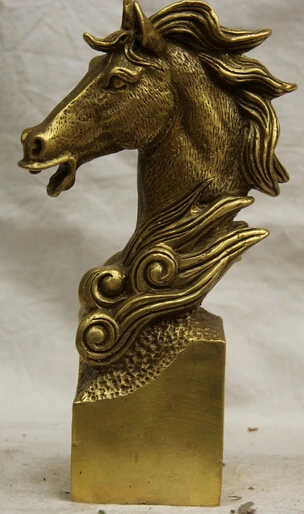 

JP S0524 8 " China Chinese Brass Folk Zodiac Year success Horse head bust Statue