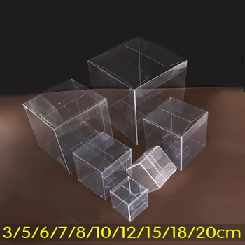 

50pcs/lot 3/4/5/6/7/8/9cm transparant square PVCgift packaging Boxes dust-proof display clear case, custom sizes and print logo
