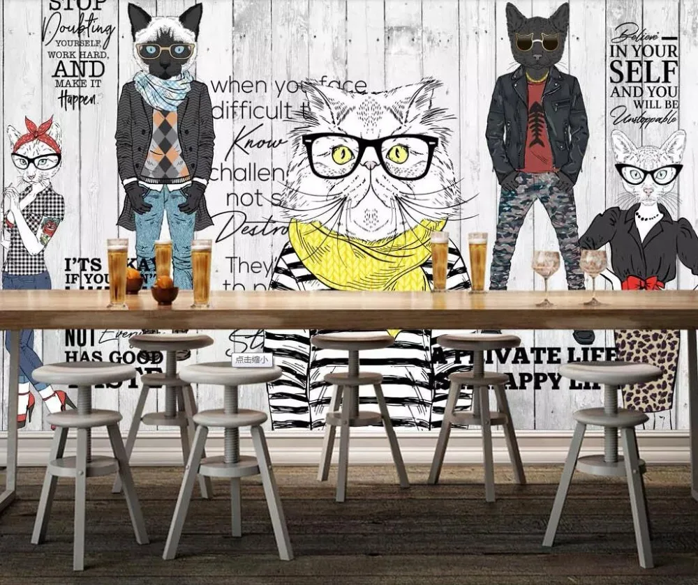 

White wood veneer vintage overalls costume animal cat man background wall