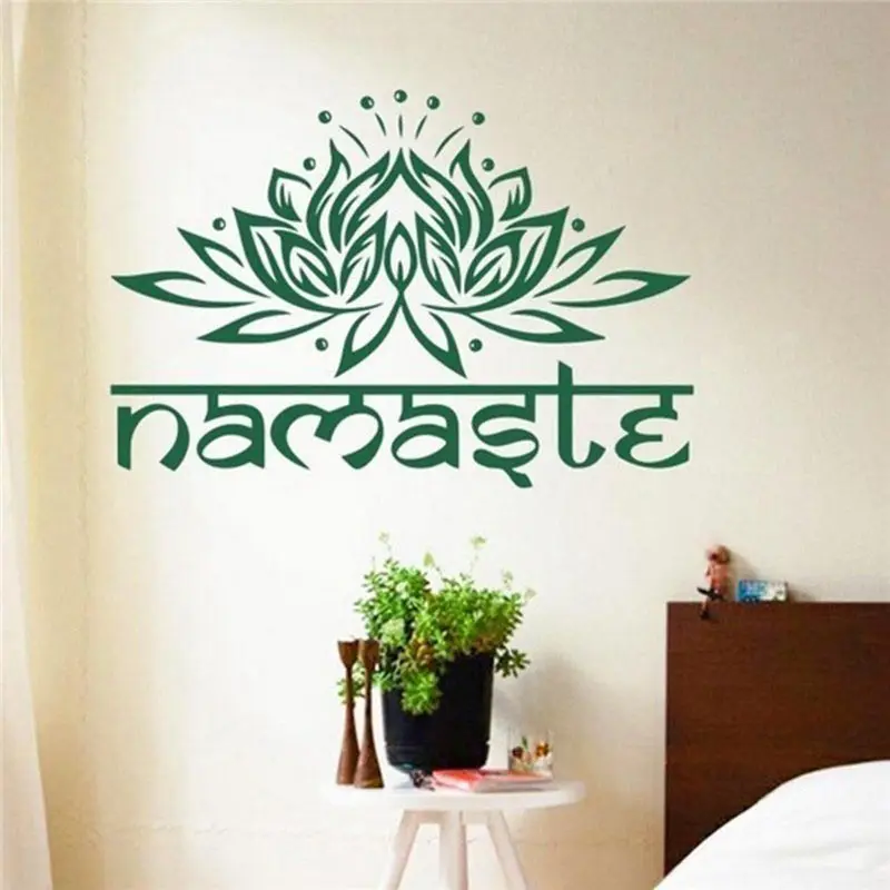 Мода Индия Намасте слово религия наклейки на стену Наклейка лотоса Ганеша спальня цветок украшение дома 8 LXY9 - Цвет: Зеленый