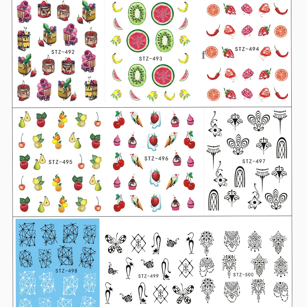 1 лист наклейки для ногтей торт фруктовый узор дизайн ногтей Вода Передача наклейки водяной знак татуировки наклейки s Маникюр украшения LASTZ489-500
