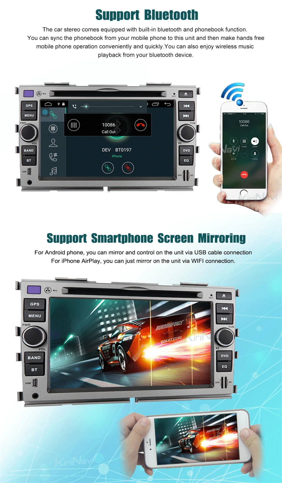 Excellent KiriNavi Octa core 4G LET android 7 car dvd player for Kia Forte GPS 2008 - 2015 support 4K Video 4G 5