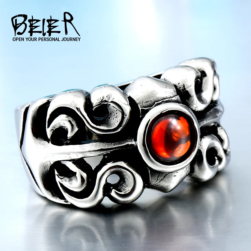 Beier Dropshipping One Piece Vintage Friar Men'S Ring  With Red Stone Fashion Ring Br8082