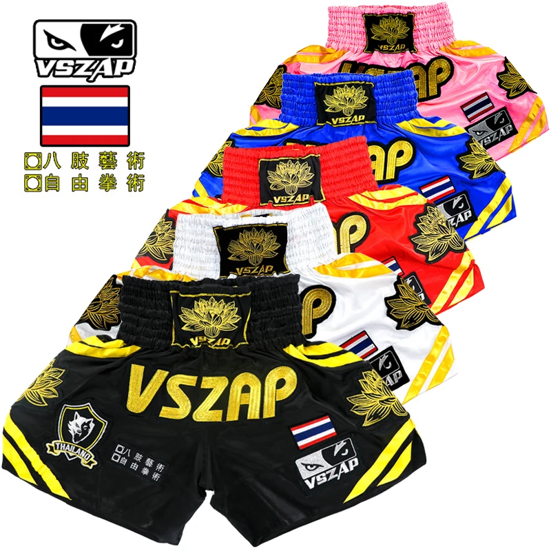 

VSZAP Embroidery Boxing Trunks Thai Boxing Shorts Lotus Tiger Fighting MMA Sanda Men's and Women's Fitness Training Pants S