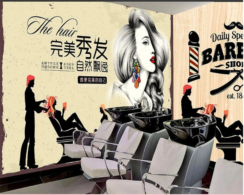 Us 885 41 Di Scontobeibehang Semplice Personalità Della Moda 3d Carta Da Parati Salone Di Bellezza Sfondo Negozio Di Barbiere Nostalgico Retrò