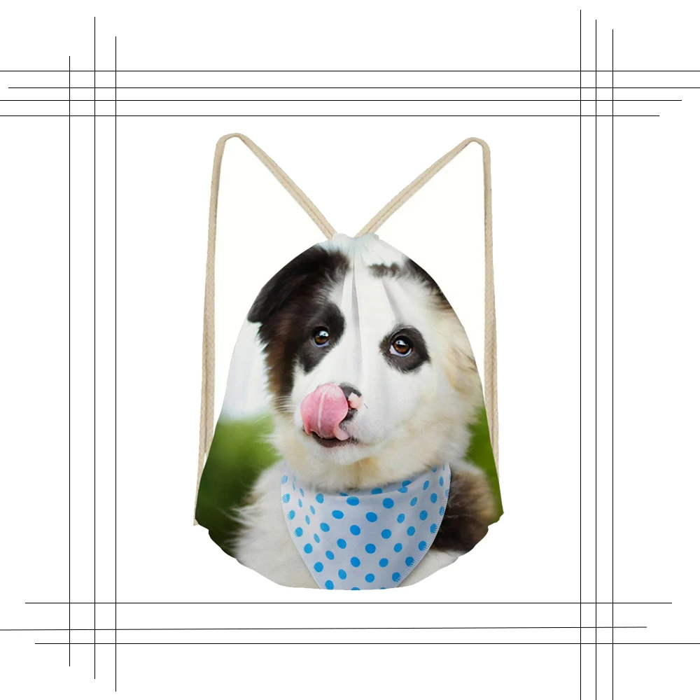 Border Collie Печать Drawstring сумка рюкзак тянуть веревку холст мешок школы для девочек и мальчиков Mochila Путешествия хранения посылка