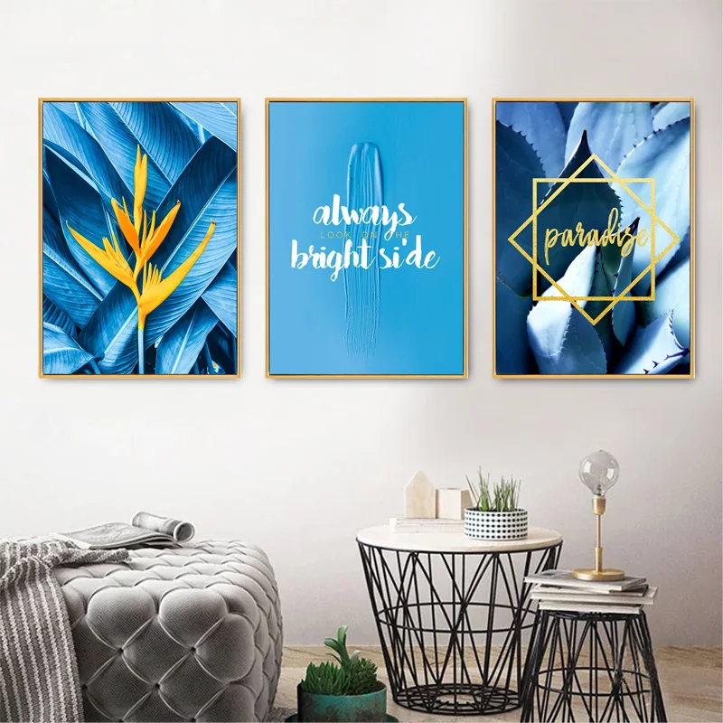 Blue Style Wall Art Canvas Painting Nordic Poster Leaf Flowers Picture Posters And Prints Wall Pictures For Living Room Unframed
