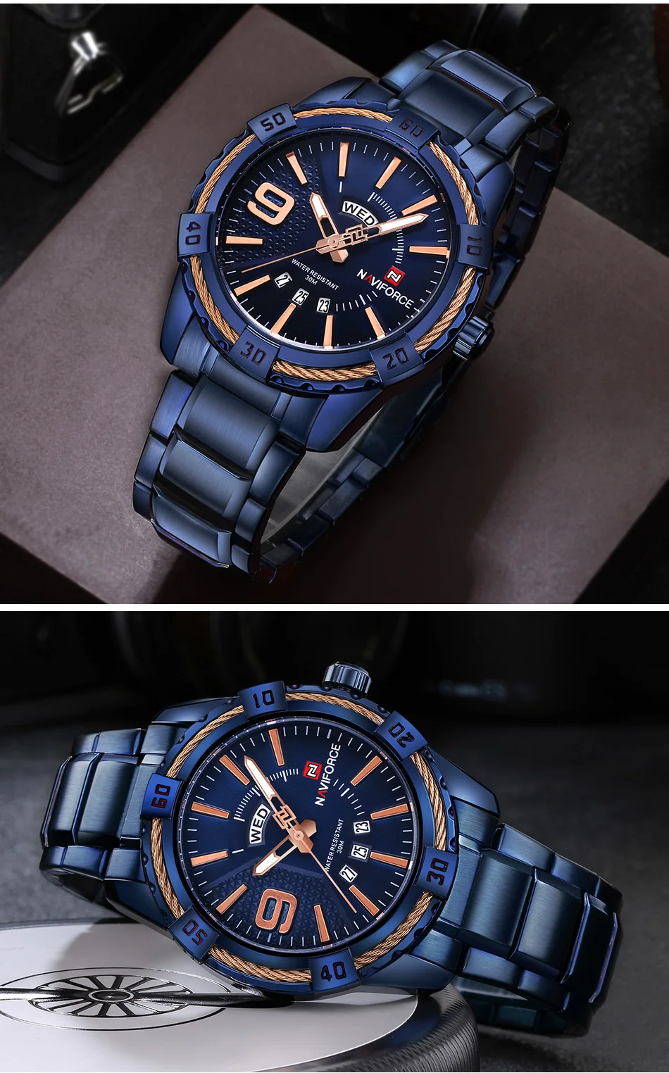 Новые роскошные брендовые модные мужские часы NAVIFORCE, мужские водонепроницаемые кварцевые часы, мужские часы с коробкой, набор для продажи