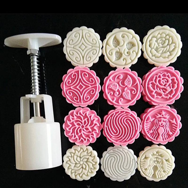 

50 Gram Peony Flower Cake Mould DIY Baking Pastry Tools Kitchen Bakeware Supplies Cheap Hand Press Plastic Round Moon Cake Mold