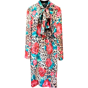 Женское платье с бантом на воротнике Svoryxiu, разноцветное облегающее платье средней длины леопардовой расцветки с ветками розы, изготовление на заказ, элегантное платье на весну и лето - Цвет: Многоцветный