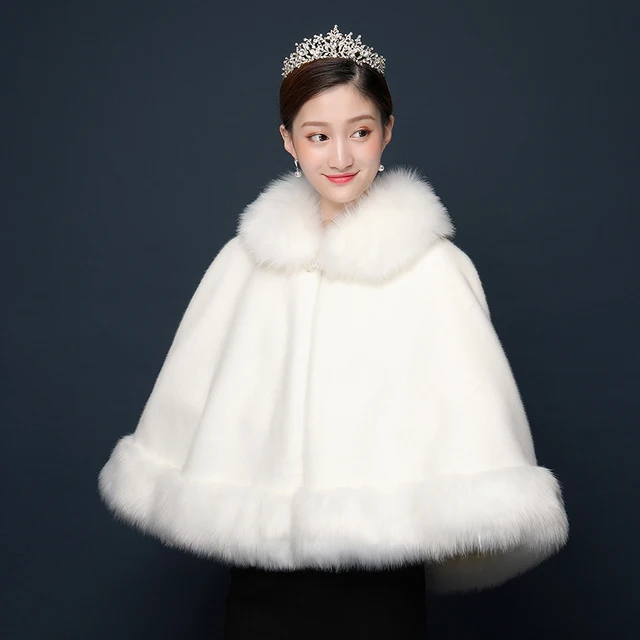 Price 2019 Winter Wedding Cloak Bridal Faux Fur Wraps Warm  shawls Outerwear Off White Red Gary Shrug Women Jacket Prom Free Size