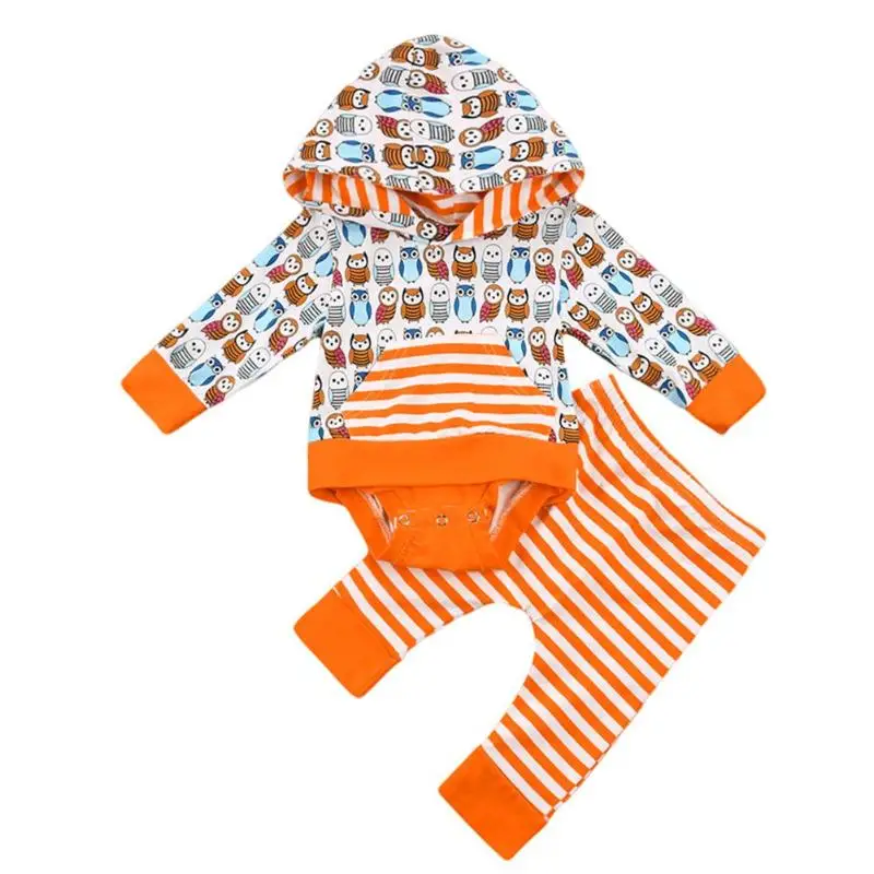 

2pcs/Set Baby Long Sleeve Print Animal Cotton Hooded Romper + Stripe Pants
