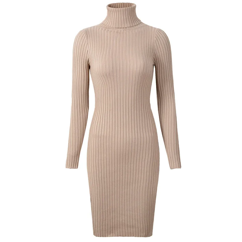 

KUDE 2019 Womens Winter Knitted Sheath Turtle Neck Dresses Long Sleeve Bodycon Solid Basic Sexy Mini Dresses Vestidos 5822