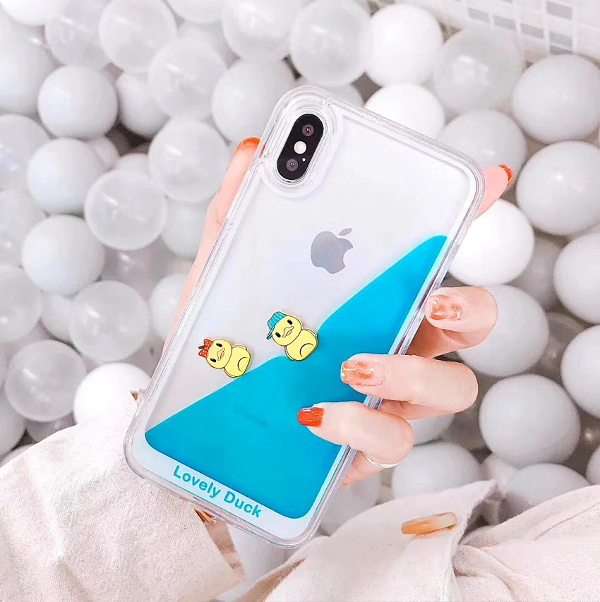 3D Clear Flowing Liquid Swimming Yellow Duck Back Cover For iPhone 7 7Plus Cute pirates Case For iPhone X 8 6S Plus 7 Plus (5)