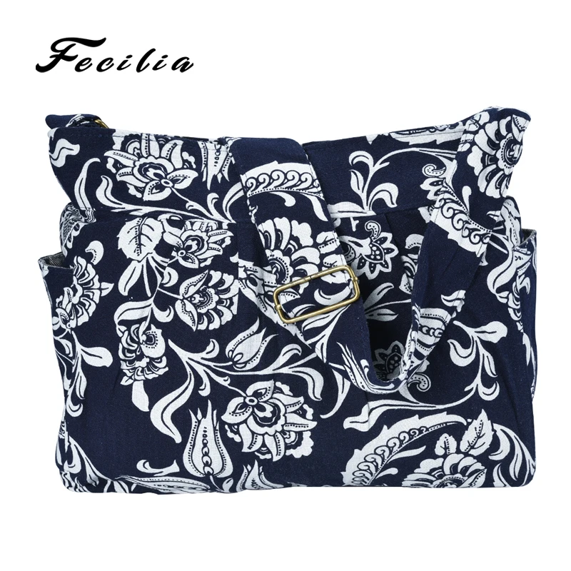 

Fecilia Lady Crossbody Shoulder Bag Cotton Canvas Bag with Zip Pockets & Straps Women Handmade Hobo Sling Bohemian Tote Buckets
