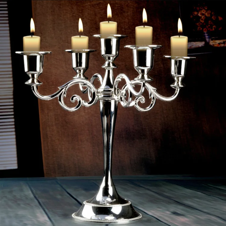 European Style Candle Holder 5 branch silver metal candlestick holder