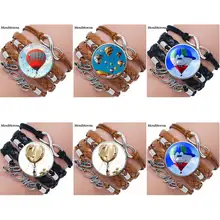 EJ Glaze de moda cabujón de cristal multicapa negro/marrón pulsera de cuero brazalete Vintage para chicas regalo globo de aire caliente