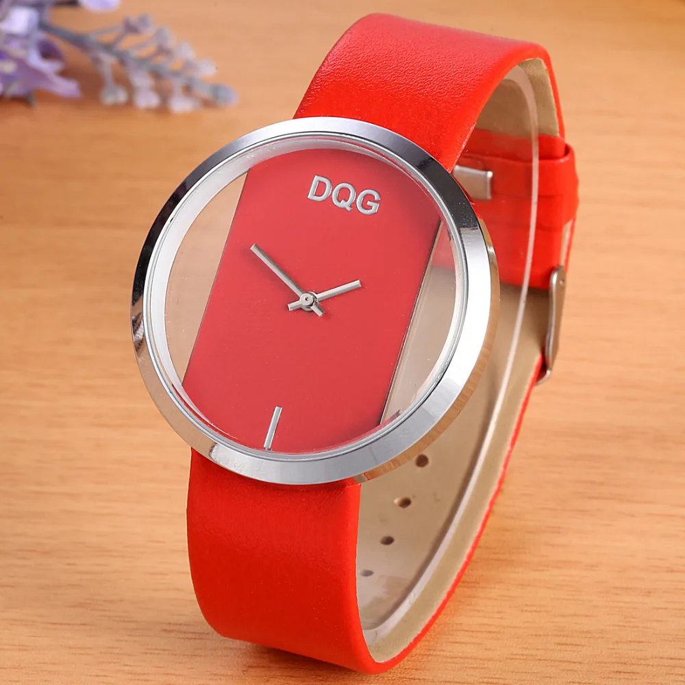 Бренд класса люкс dqg прозрачные элегантные Повседневное кварцевые часы Для женщин ремешок relogios feminino женские наручные часы красные часы Лидер продаж