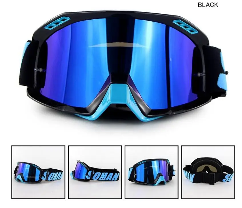Профессиональный шлем для мотокросса мотоциклетные очки casco soman SM15-suit оторвать пленки+ прозрачные линзы - Цвет: Черный
