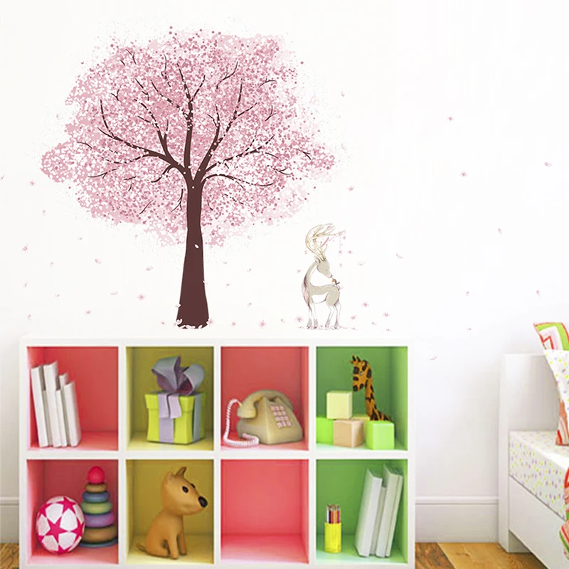 

Cherry Blossom Tree Wall Stickers For Bedroom Living Room Home Decoration DIY Pastoral Mural Art PVC Flower Wall Decals