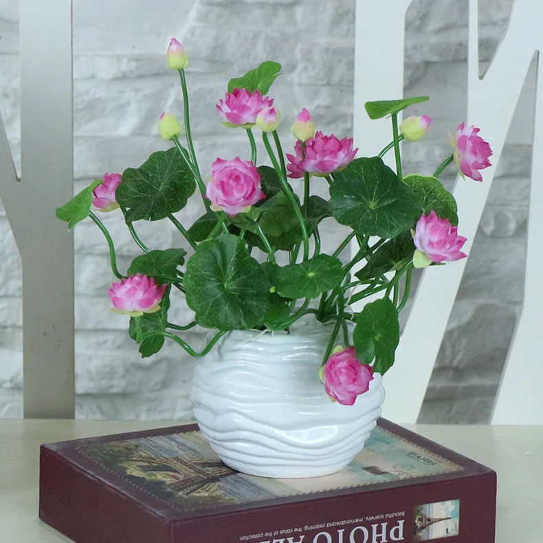 Искусственные цветы Милая домашняя имитация искусственного лилии воды маленькое мини украшение в форме лотоса гостиная отель офис для Будды моделирование лотоса - Цвет: Темно-розовый