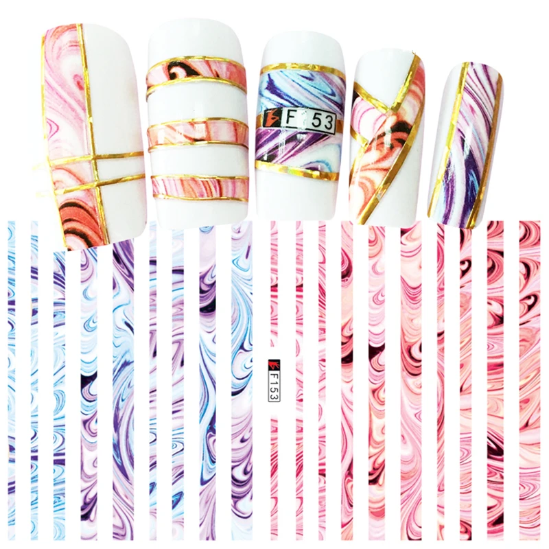 

1 Sheet 3D Self-adhesive Nail Art Sticker Colorful Art Stripes Designs Stickers Decals For Nail Tips Decoration Retail Package