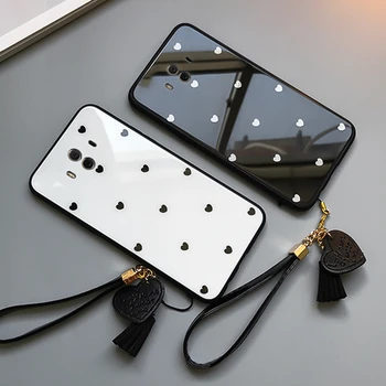

BONVAN Tempered Glass Case For Huawei Mate 10 Pro 9 Lovely Heart Hard Cover For Huawei Mate 9 Pro 10 Tassel Lanyard Phone Cases