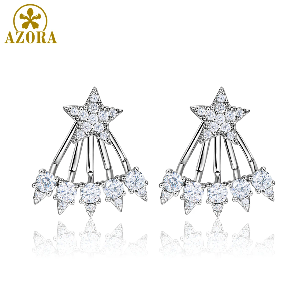 AZORA Five Claws AAA+ Clear Cubic Zirconia Pentagram Drop Earrings Rhinestone Geometric Pendientes Aro Mujer Jewelries TE0354