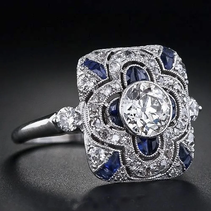 

Fashion Jewelry Silver Ring Crystal for Women Christmas Party Fine Gifts Accessories European Vintage Engagement Ring
