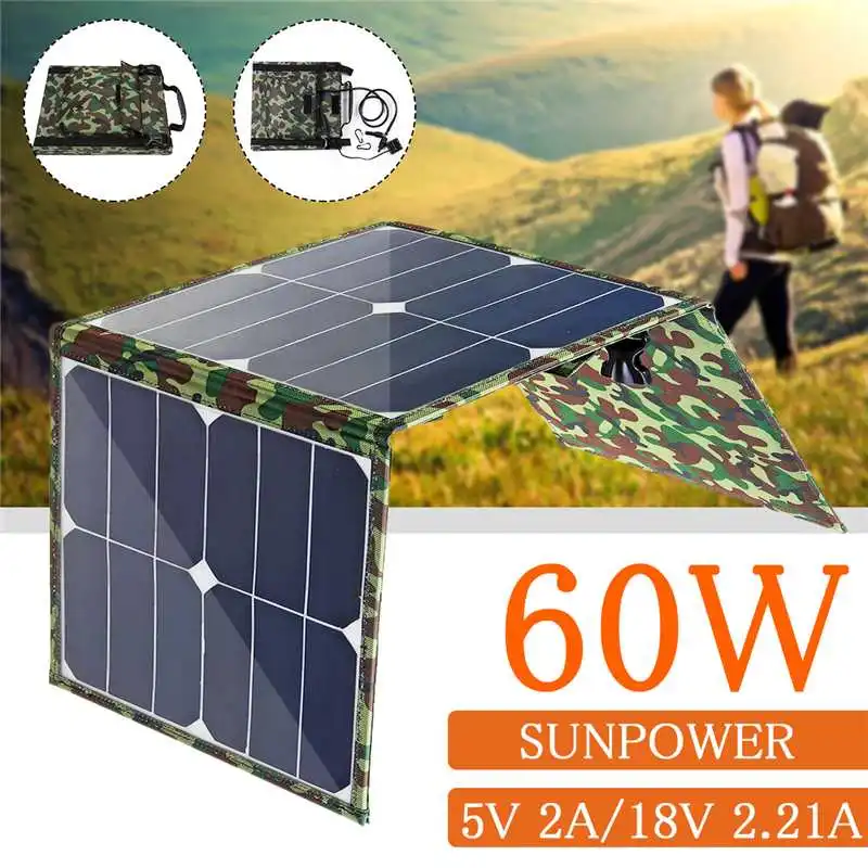 

Flexible Foldble 60W Solar Panel 5/18V Solar Panel Dual USB Portable Solar Cell Set For Boats/Out-door Camping/Car/rv/Phone ect
