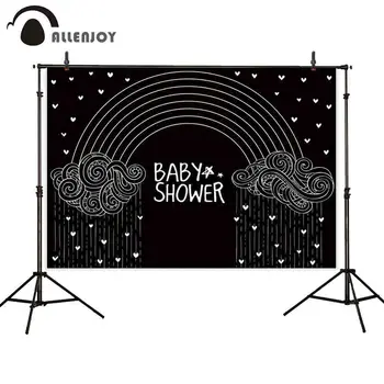 

Allenjoy photography backdrop black baby shower rainbow hearts background photobooth studio photocall photo shoot prop