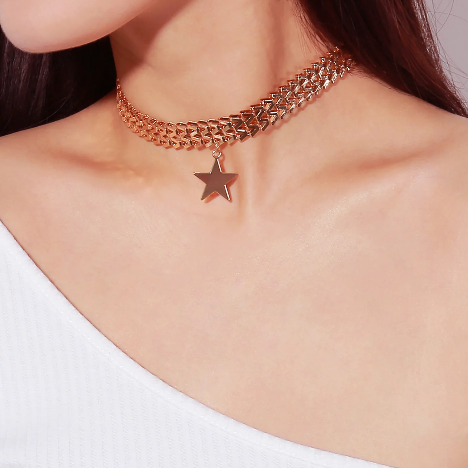 

Punk Exaggerated Individual Five-pointed Star Pendant Chain Necklace Women Choker Female Jewelry Drop Shipping