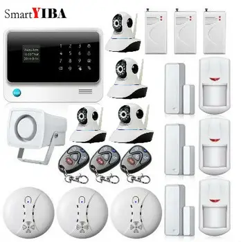 

SmartYIBA APP Control Network Camera Surveillance WIFI GSM SMS Burglar Alarm System For Home Security Shock Sensor Motion Alarm