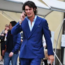 Двубортный темно-синий мужской костюм в тонкую полоску мужские свадебные костюмы на заказ повседневный мужской костюм(куртка+ брюки) terno