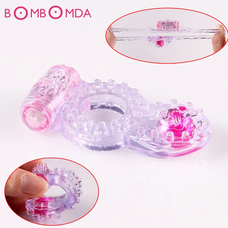 male soft Vibrating Penis Rings Clit Dual Cock Ring Stretchy Delay Lasting Vibrator sex toys for men O4 | Красота и здоровье
