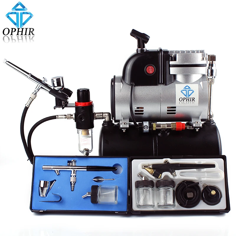 

OPHIR Pro Air Compressor Air Tank Cooking Fan 3x Airbrush Kit Set for Temporary Tattoo Body Painting_AC116+004A+071+072