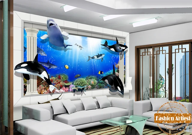 Benutzerdefinierte 3d kinder jungen cartoon aquarium tapete wandbild ... Benutzerdefinierte 3d kinder jungen cartoon aquarium tapete wandbild ...