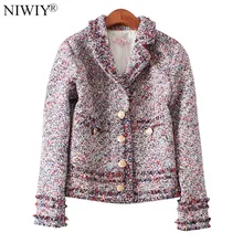 NIWIY брендовый осенне-зимний костюм, твидовая короткая куртка, Abrigos Mujer Invierno, Женская куртка с длинным рукавом, Casaco Feminino K9062