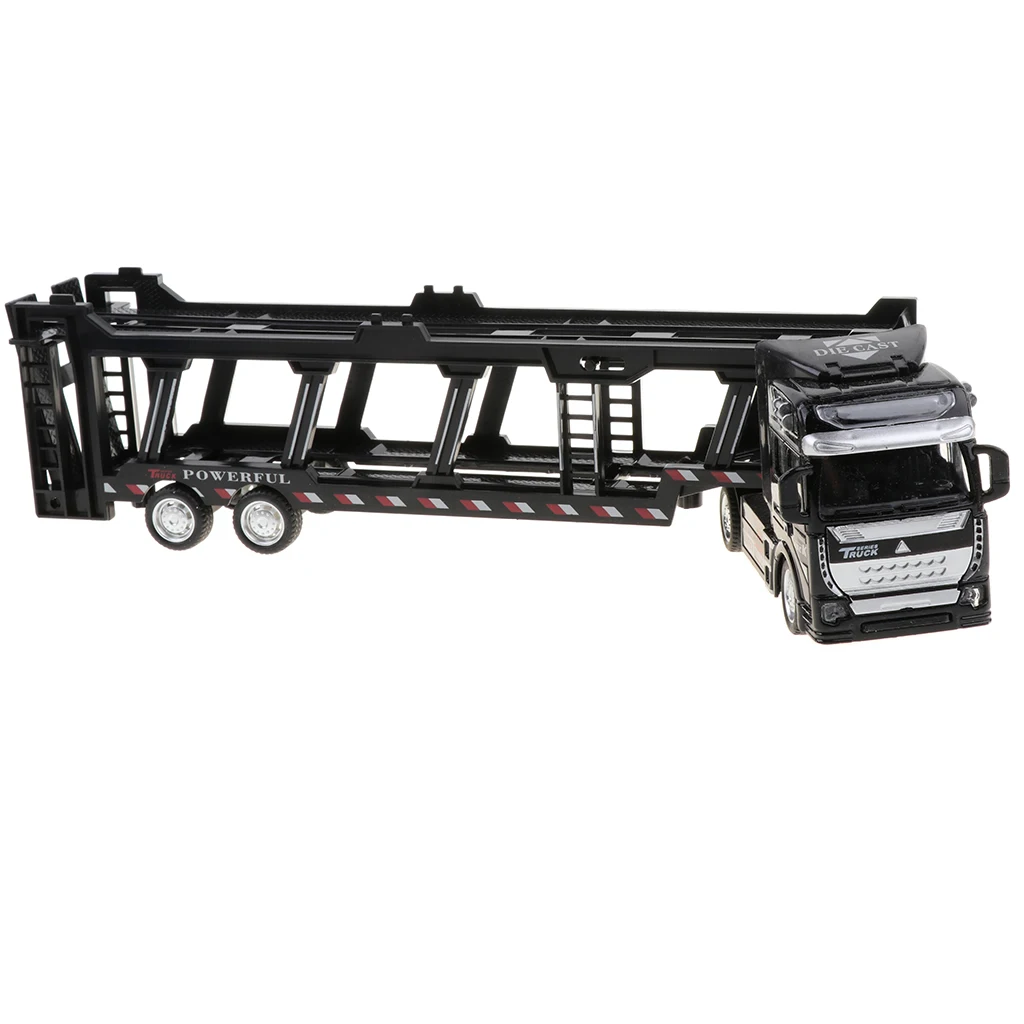 Alloy Die Cast Friction Powered Toy Truck 1/50 Scale Car Transporter Trailer Semi Truck Toy, No Batteries Required