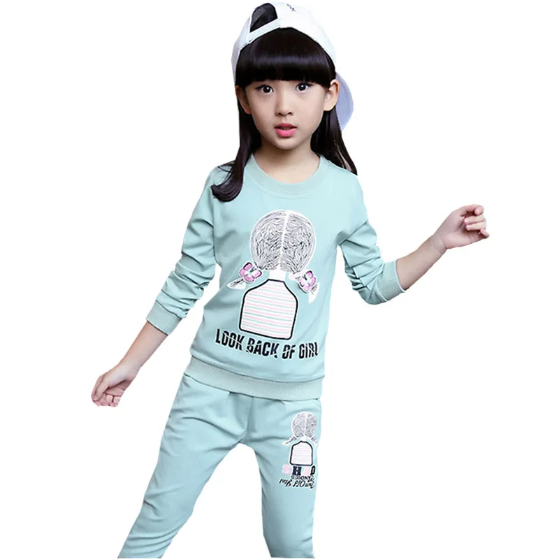 Одежда для девочек футболка с длинными рукавами и принтом с героями мультфильмов, штаны спортивный комплект из 2 предметов для детей возрастом от 3 до 8 лет, высокое качество, Roupas Infantis, лидер продаж года - Цвет: Небесно-голубой
