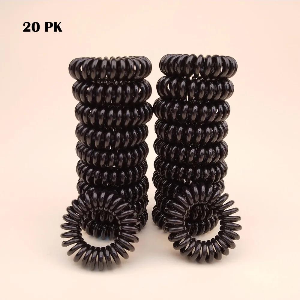 

20-PK All Black Wholesale Good Quality Small Size Spiral Hair Ties Tony Tail Telephone Cord Ties Women & Girl Elastic Hair Acces
