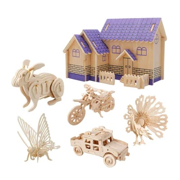

3D DIY Wooden Puzzles Kids Educational Learning Toys Animal Vehicle Model Set Creative Assembled Education Jigsaw